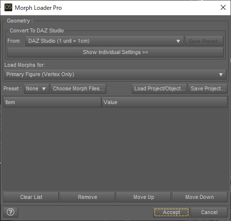 DAZ StudioのMorph Loader Proの画面