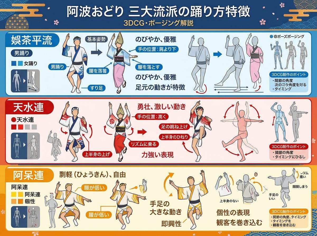 阿波おどり三大流派の踊り方特徴