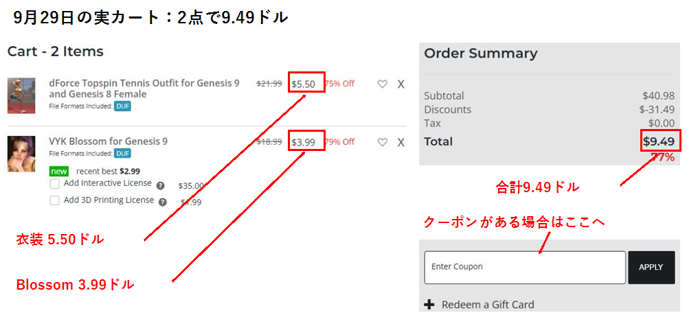 9月29日実カート テニス衣装5.50ドルとBlossom3.99ドル 合計9.49ドル