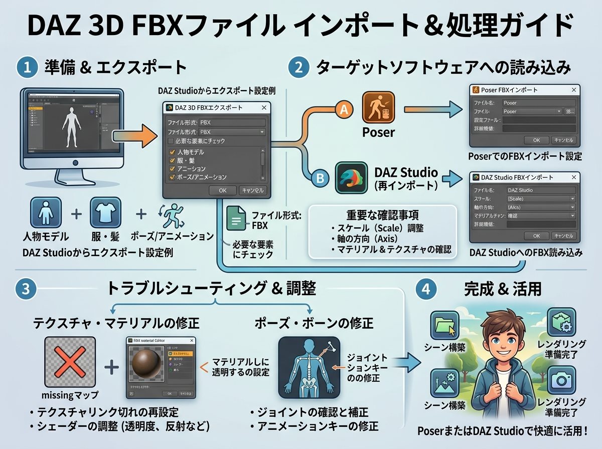 インポート DAZ 3D FBXファイル処理方法