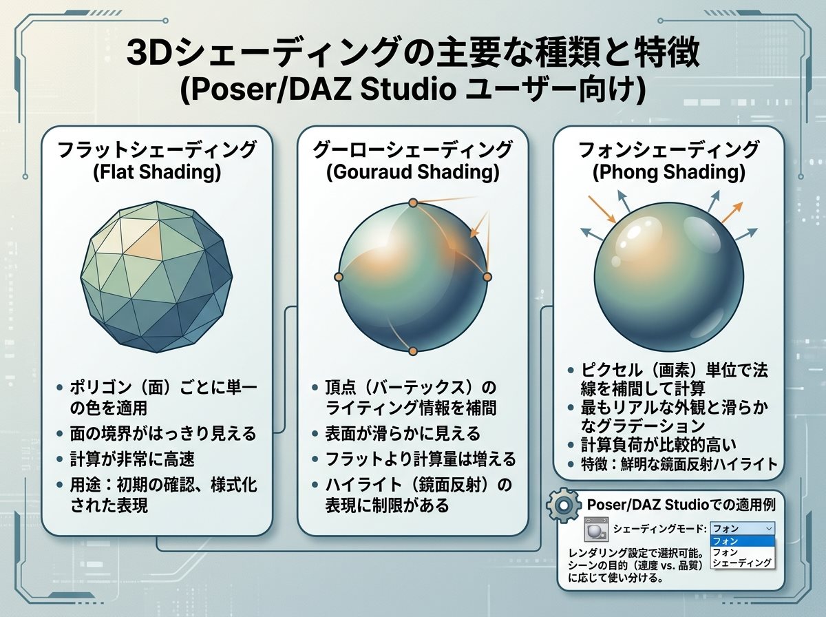 シェーディング 3D の主要な種類と特徴