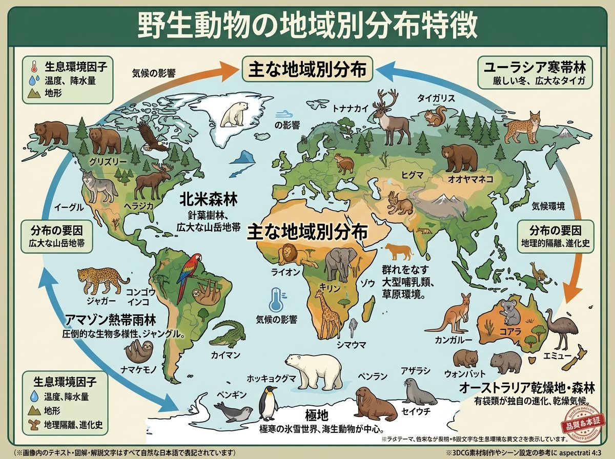 野生動物の地域別分布特徴